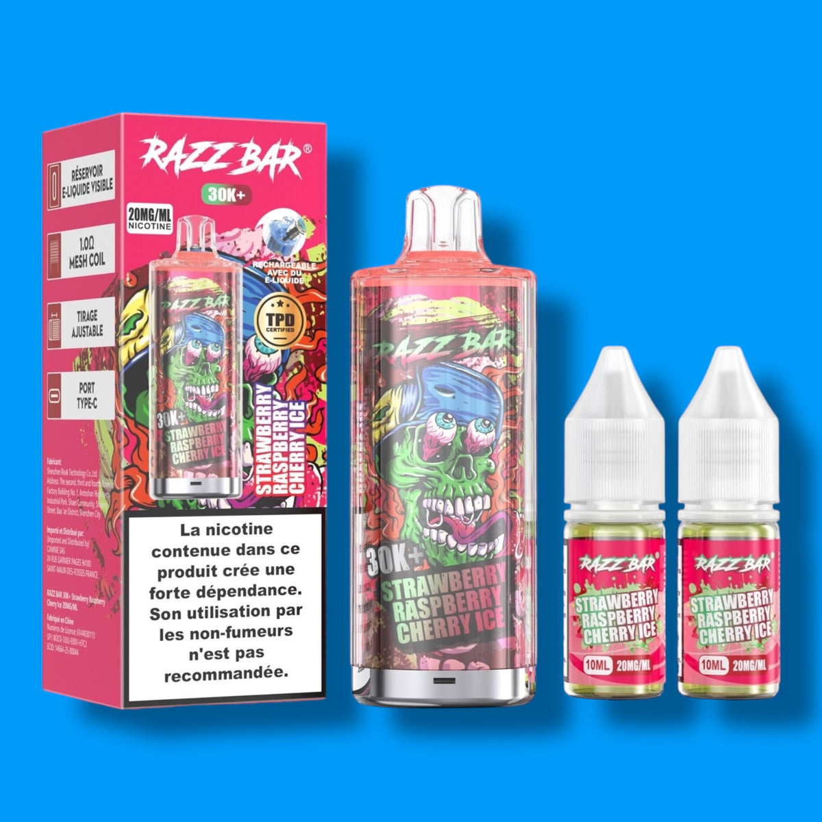 Puff RAZZ BAR 30K – Rechargeable jusqu'à 30 000 bouffées